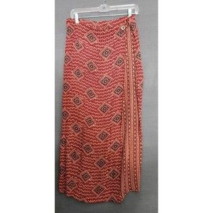 CHICO'S DESIGN Rayon Wrap Maxi Skirt 2‎ Large Aztec Southwestern Print Rust